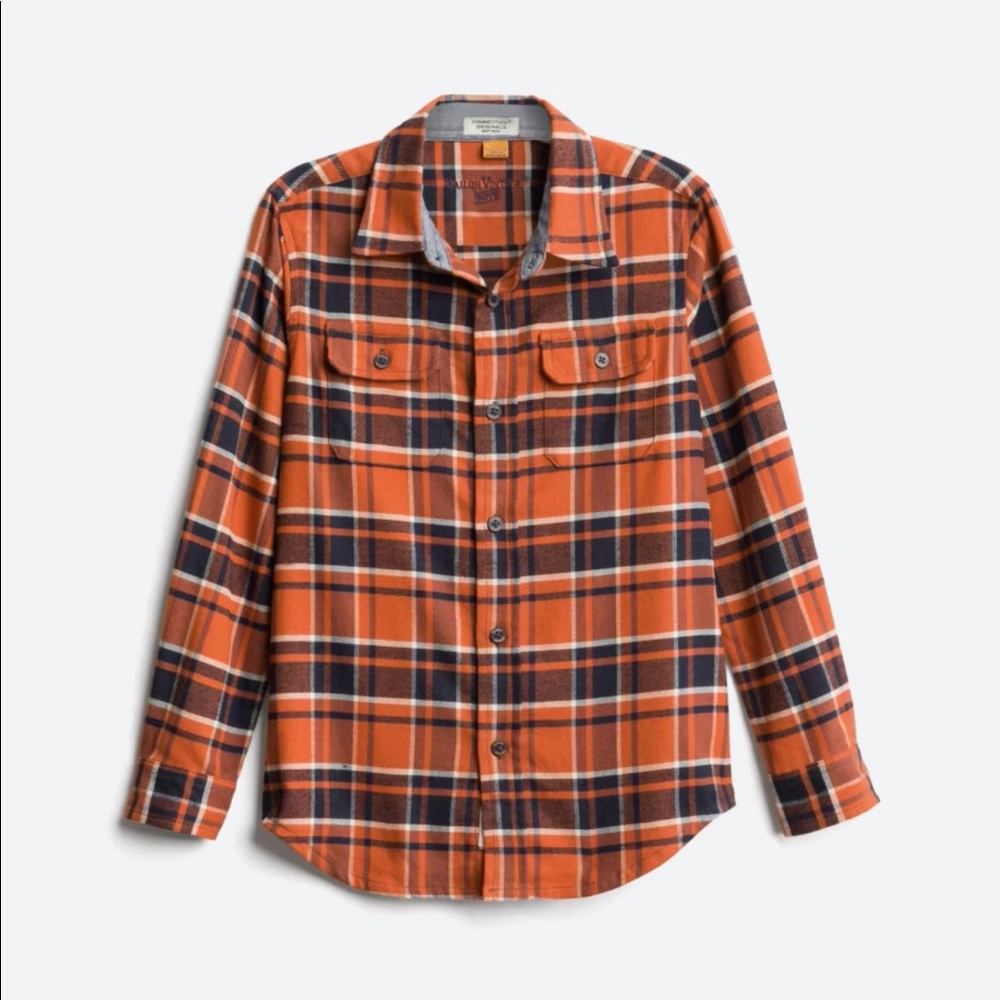 Stitch Fix SZ 6/7 Long Sleeve Flannel Button Up Shirt- Orange / Navy